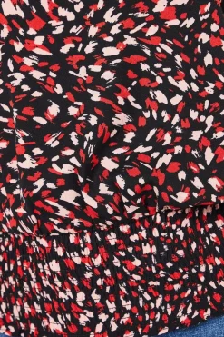 Petite Red Animal Shirred Hem Blouse
