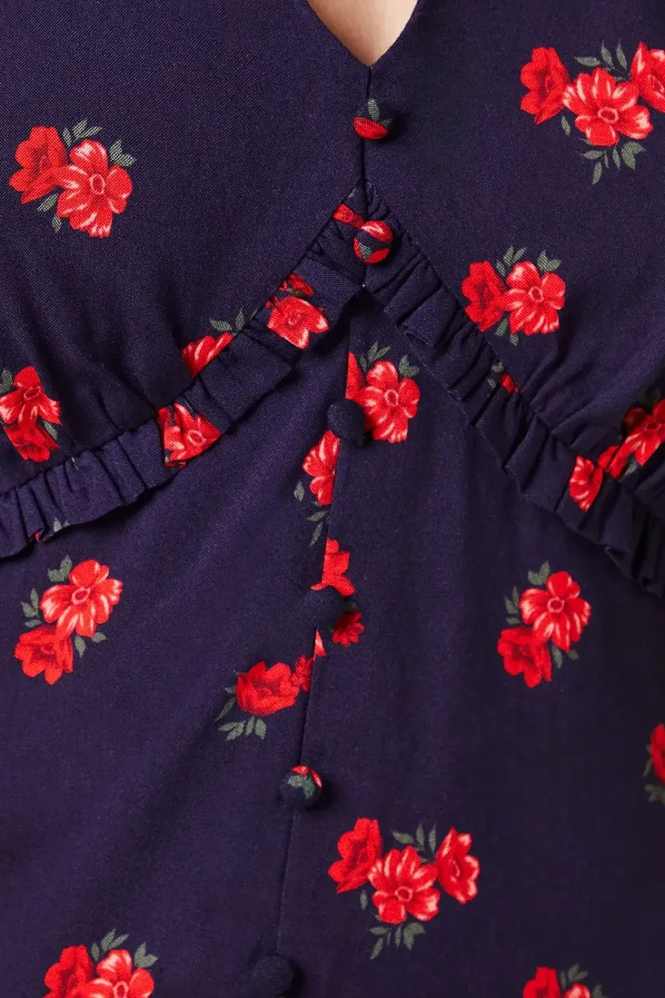Petite Red Ditsy Floral Button Front Mini Dress