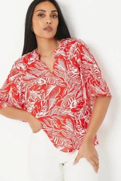 Petite Red Floral Flute Sleeve Blouse