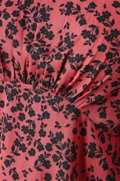 Petite Red Floral Long Sleeve Tea Blouse