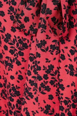 Petite Red Floral Long Sleeve Wrap Midi Dress