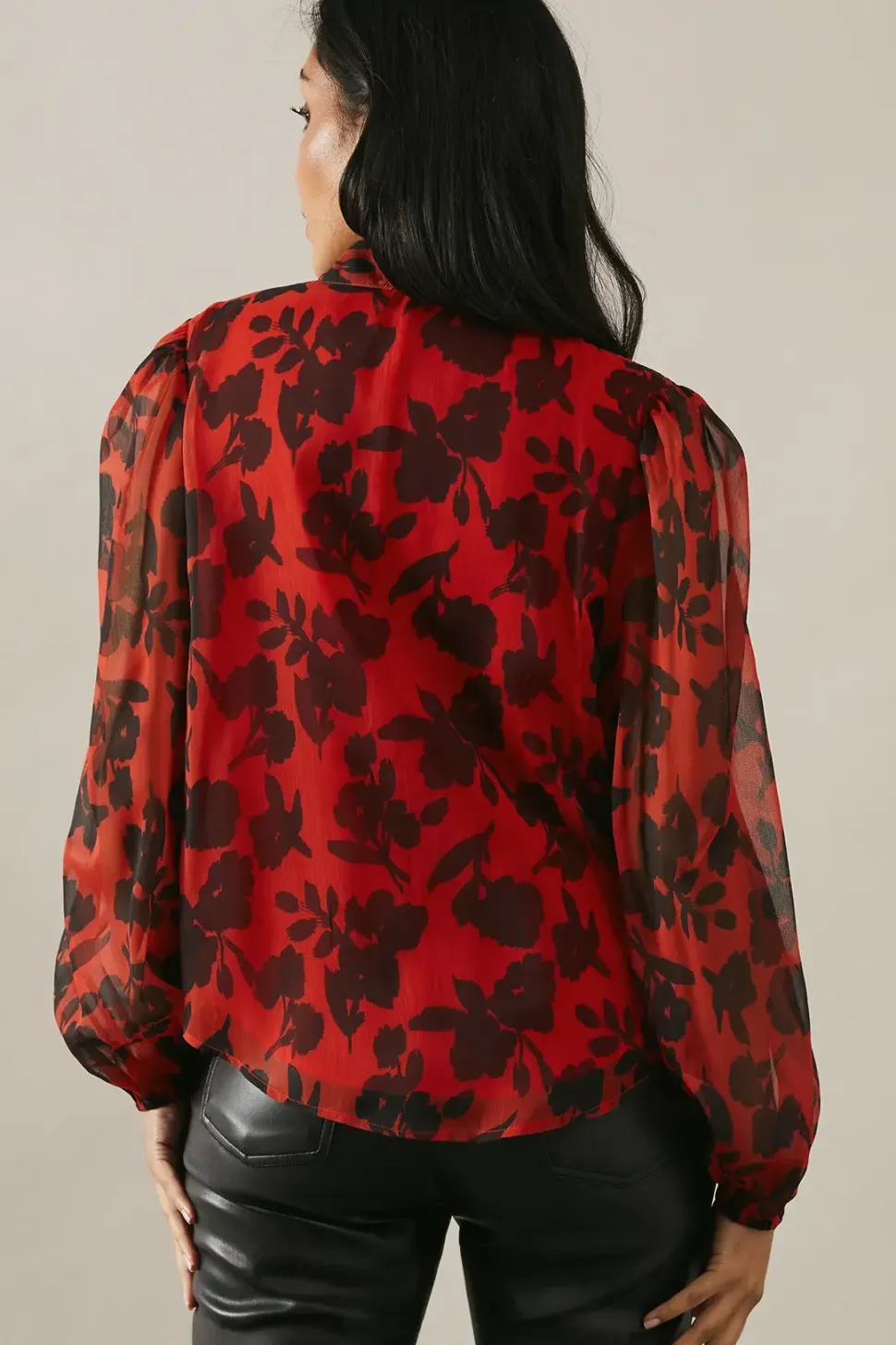 Petite Red Floral Pussybow Blouse
