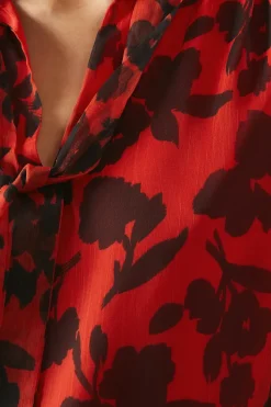 Petite Red Floral Pussybow Blouse