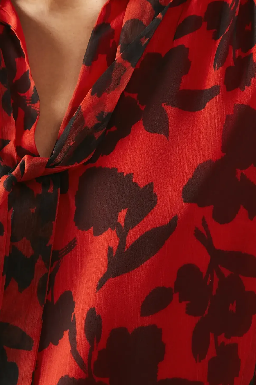 Petite Red Floral Pussybow Blouse