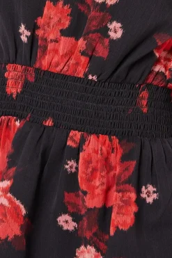 Petite Red Floral Ruffle Long Sleeve Chiffon Blouse
