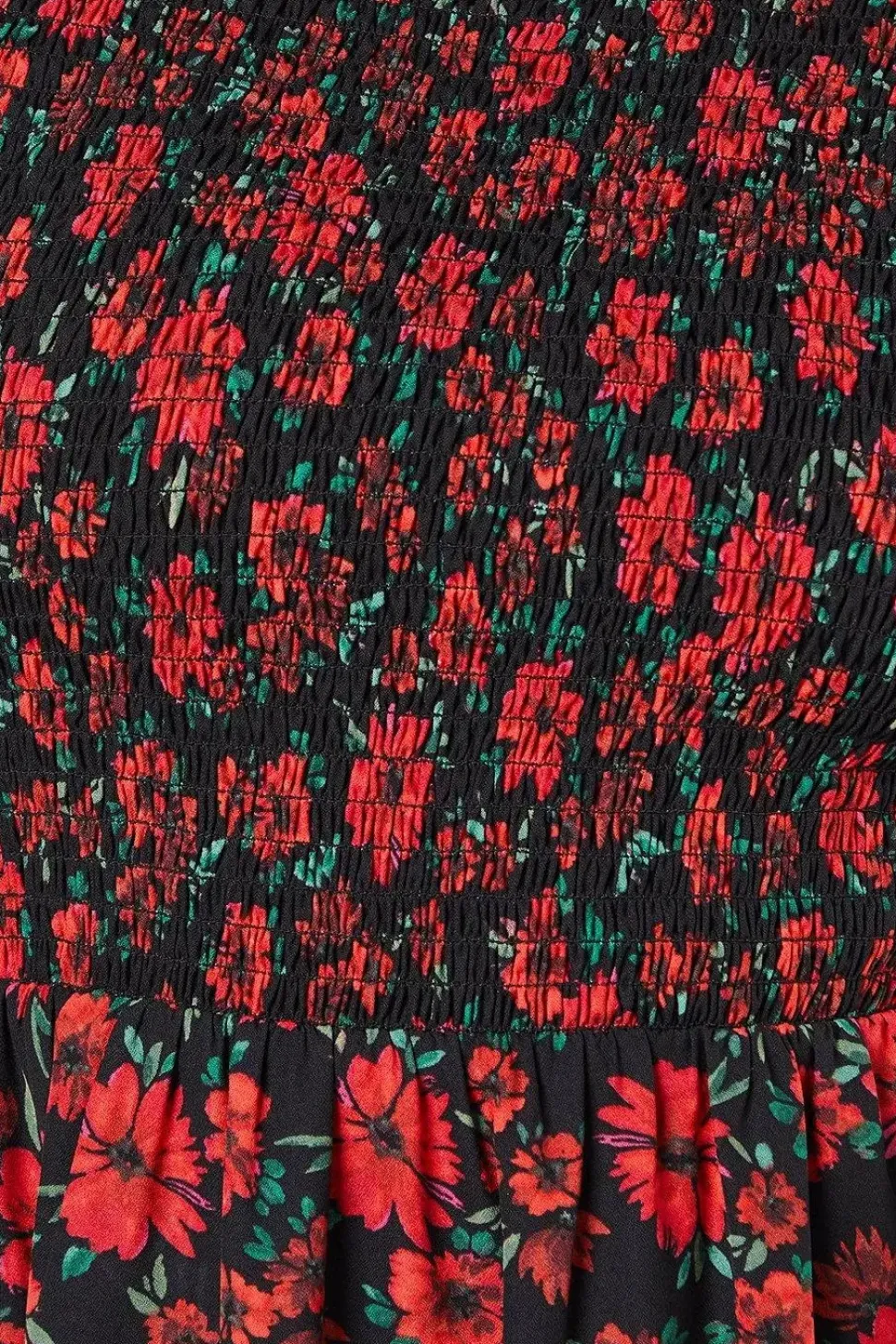 Petite Red Floral Shirred Bodice Mini Dress