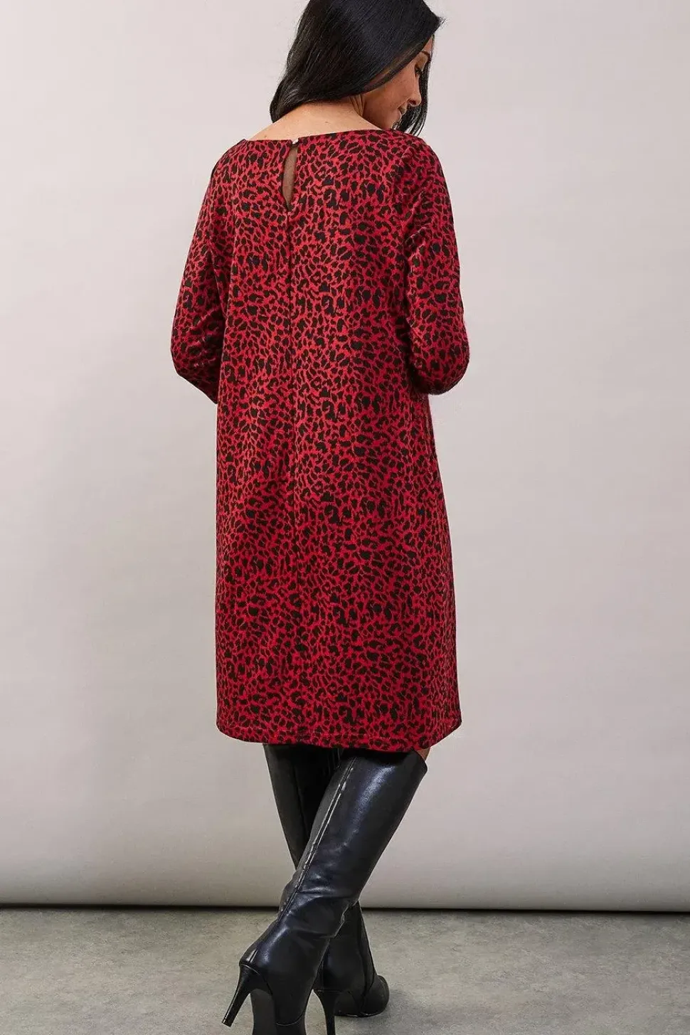 Petite Red Leopard Jacquard Ponte Shift Dress