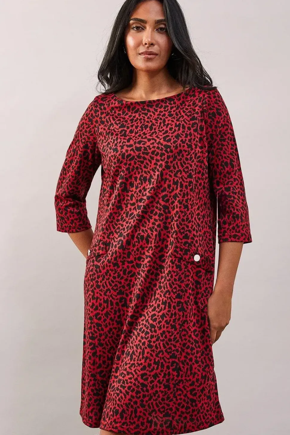 Petite Red Leopard Jacquard Ponte Shift Dress