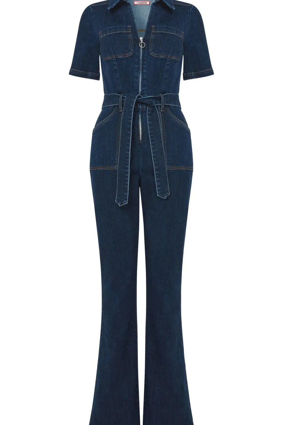 PETITE Retro Denim Zip-Front Jumpsuit