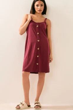 Petite Ribbed Button Mini Dress