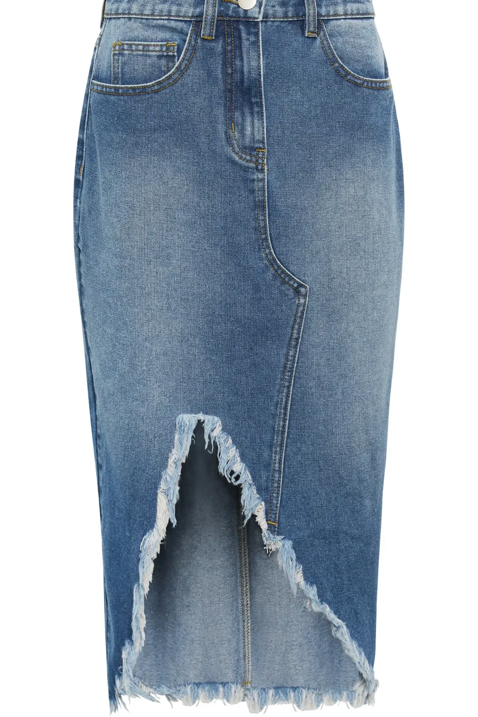Petite Ripped Hem Midi Skirt