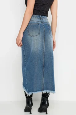 Petite Ripped Hem Midi Skirt