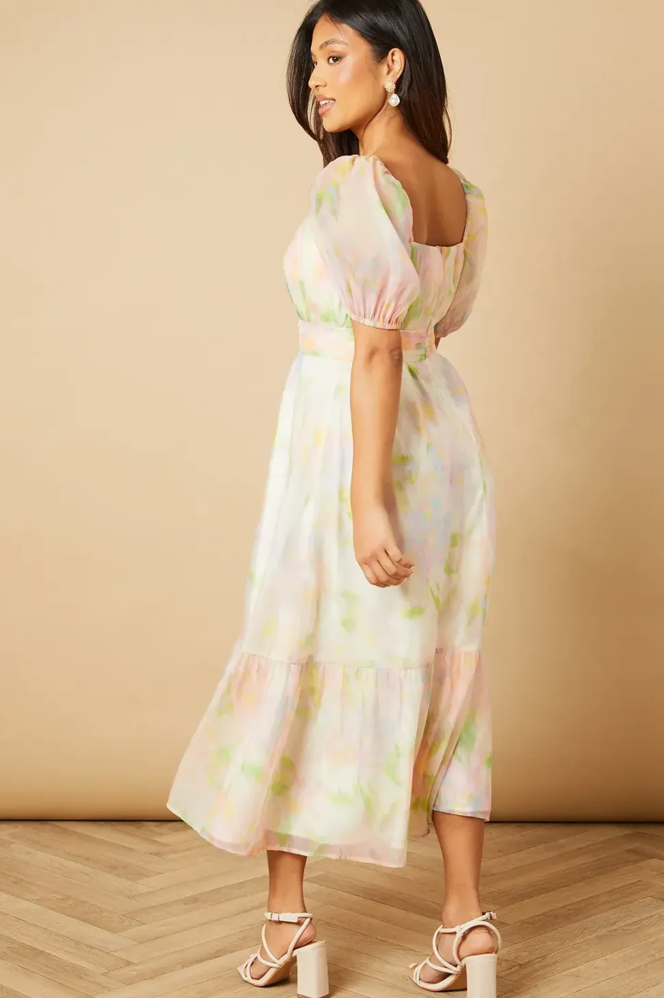 Petite Ruched Bust Organza Tiered Midi Dress