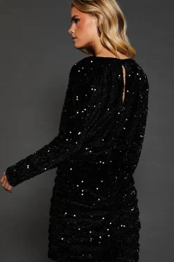 Petite Ruched Velvet Sequin Mini Dress