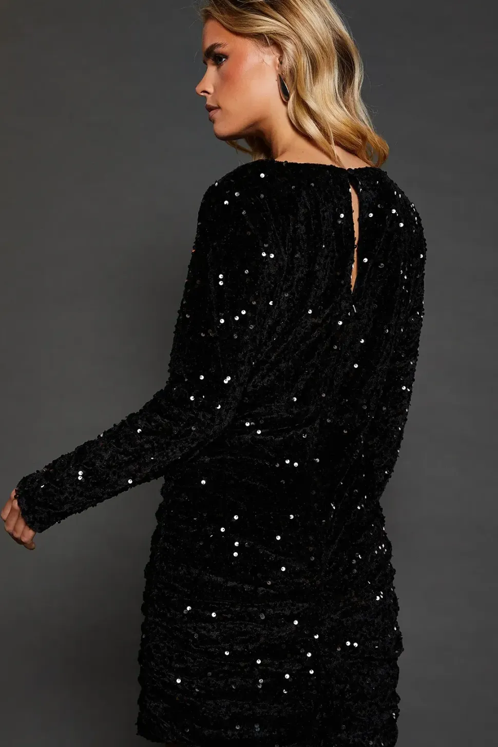 Petite Ruched Velvet Sequin Mini Dress
