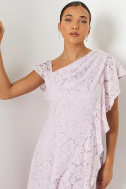 Petite Ruffle Detail Frill Shoulder Lace Midi Dress
