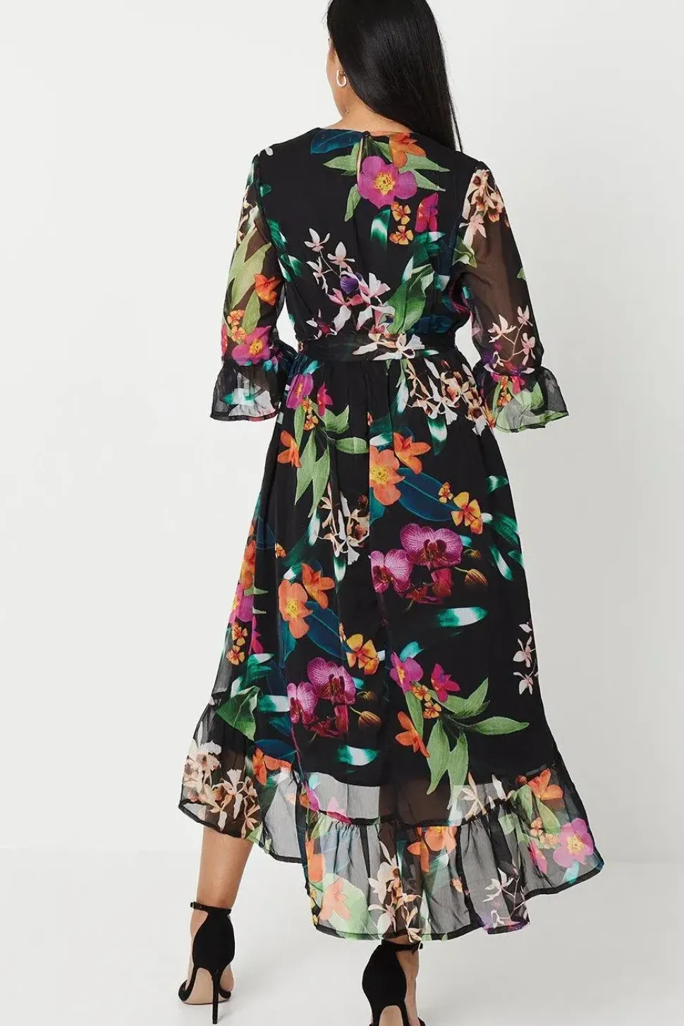 Petite Ruffle Detail Hi Lo Hem Dress