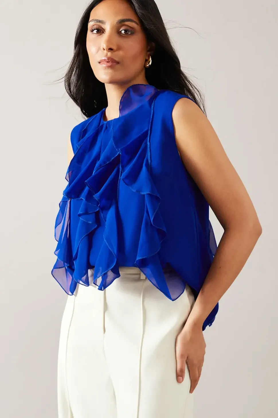 Petite Ruffle Detail Sleeveless Blouse
