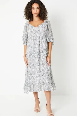Petite Ruffle Detail Sweetheart Chiffon Midi Dress