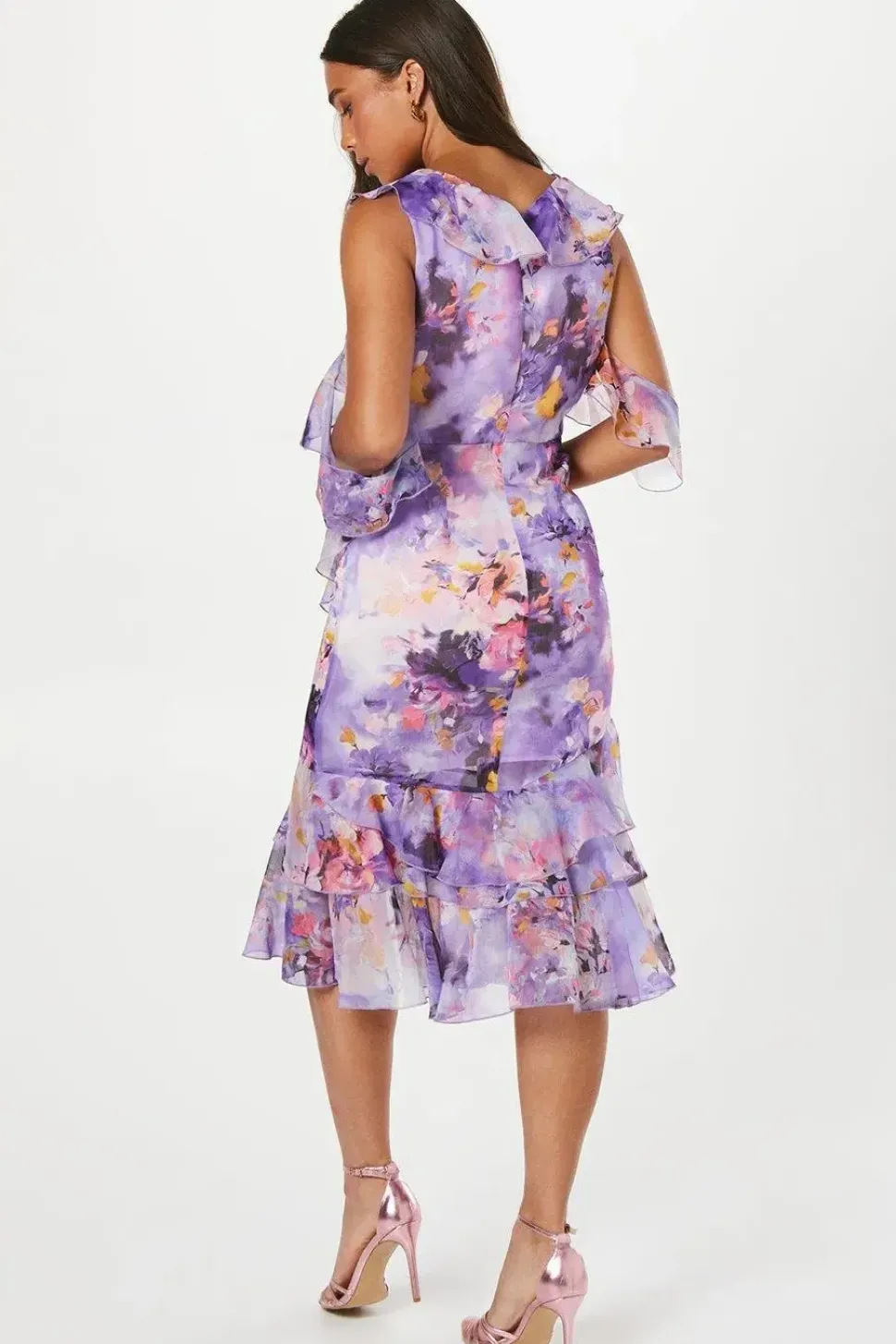 Petite Ruffle Front Chiffon Dress