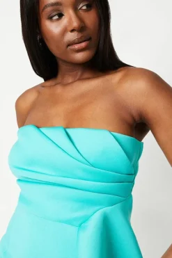 Petite Ruffle Front Pleat Detail Bandeau Pencil Dress