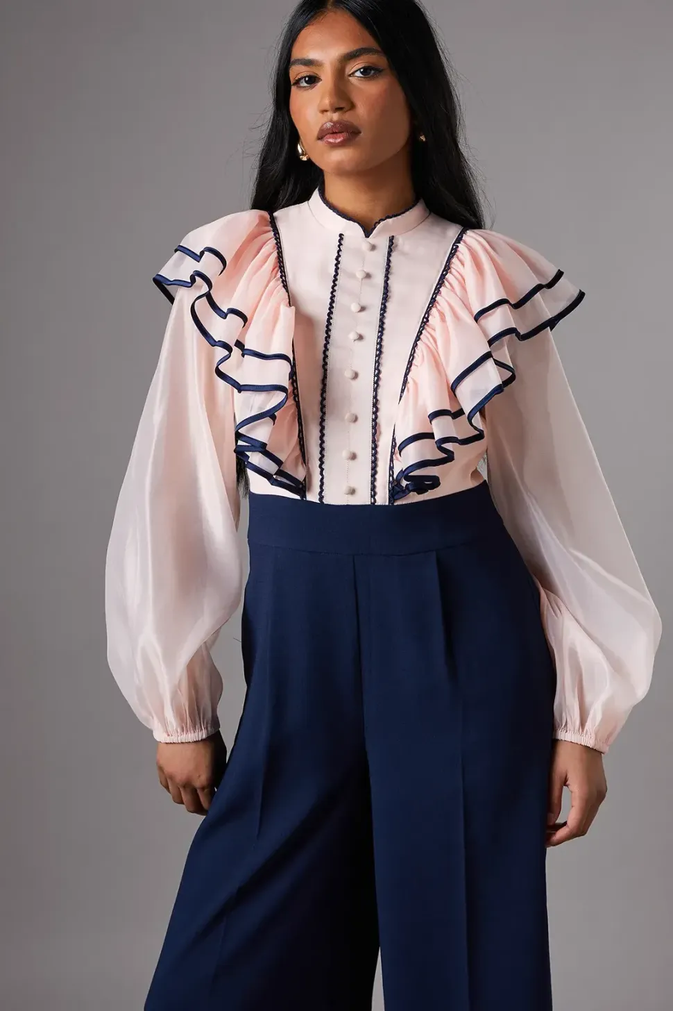 Petite Ruffle Shirt Jumpsuit