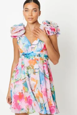 Petite Ruffle Shoulder Georgette Mini Dress