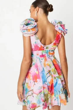 Petite Ruffle Shoulder Georgette Mini Dress