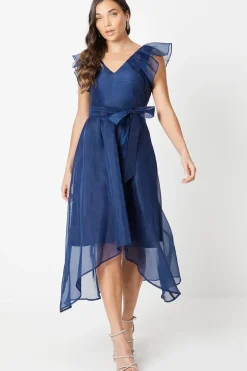 Petite Ruffle Shoulder High Low Dress