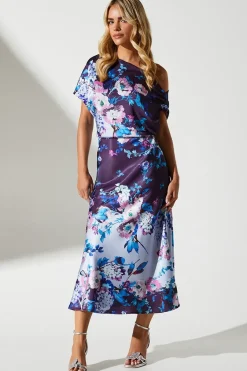 Petite Satin Bias Cut Midi Wedding Guest Dress