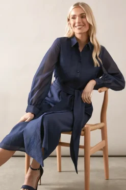 Petite Satin Detail Organza Midi Shirt Dress