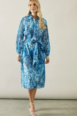 Petite Satin Detail Organza Midi Shirt Dress
