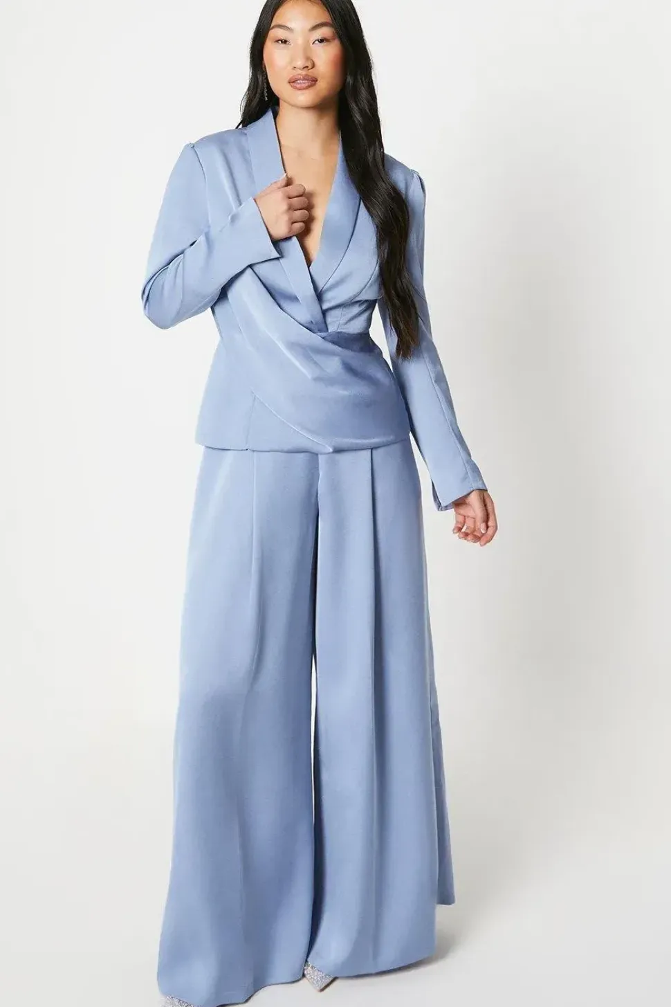 Petite Satin Drape Front Satin Blazer