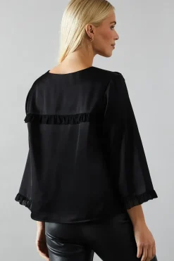 Petite Satin Flute Sleeve Frill Detail Blouse