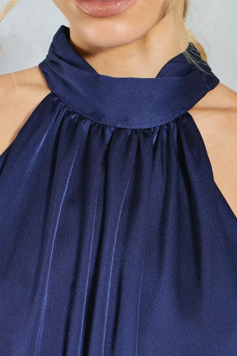 Petite Satin Halter Wide Leg Bridesmaids Jumpsuit