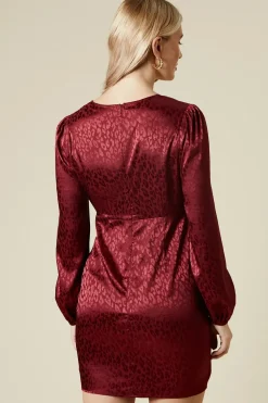 Petite Satin Jacquard Wrap Mini Dress