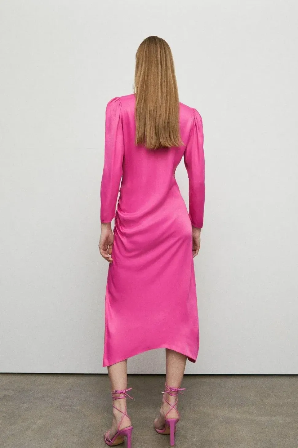 Petite Satin Long Sleeve Wrap Midi Slip Dress