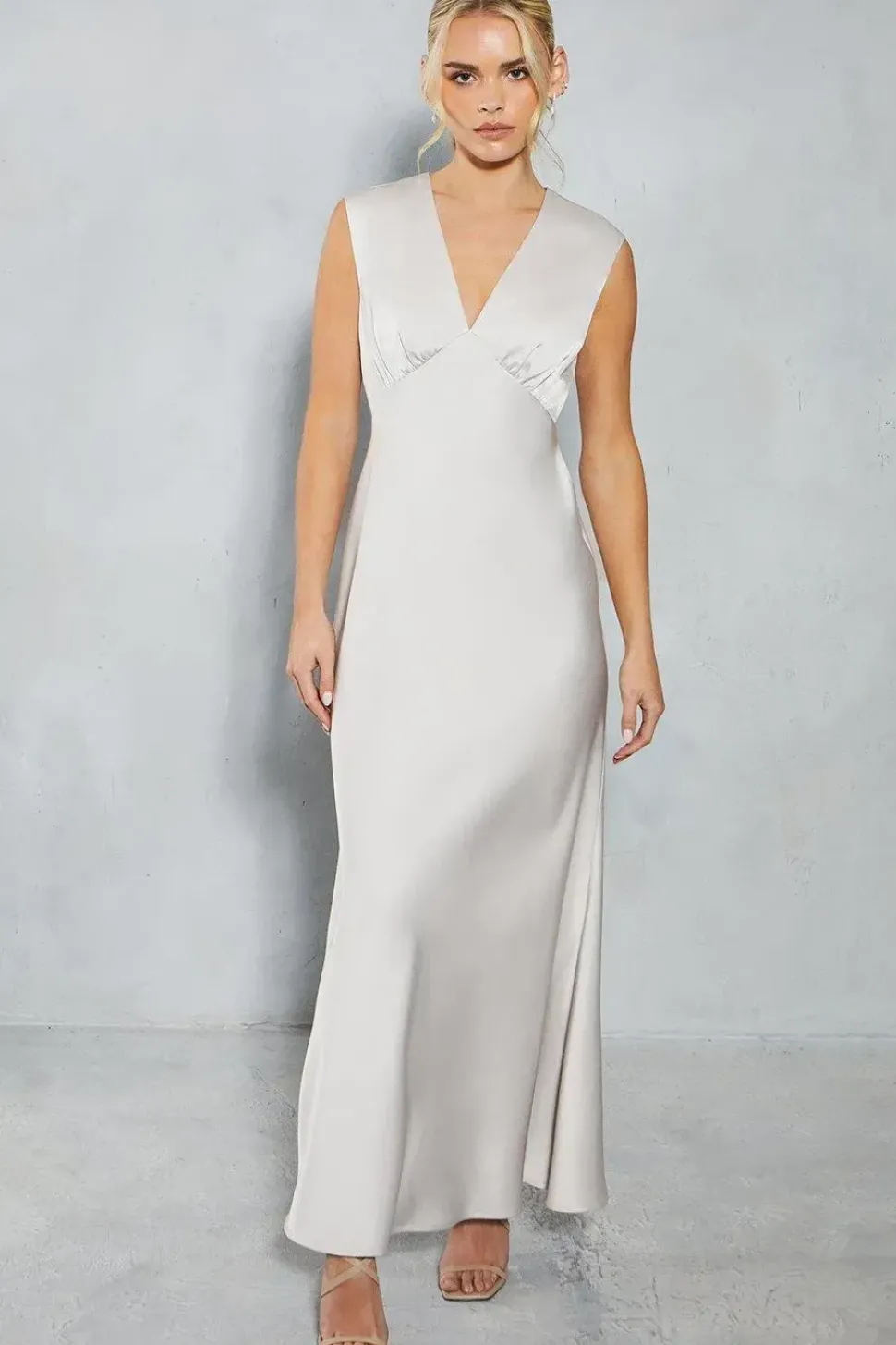 Petite Satin Open Back Detail Maxi Bridesmaids Dress
