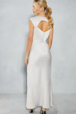 Petite Satin Open Back Detail Maxi Bridesmaids Dress