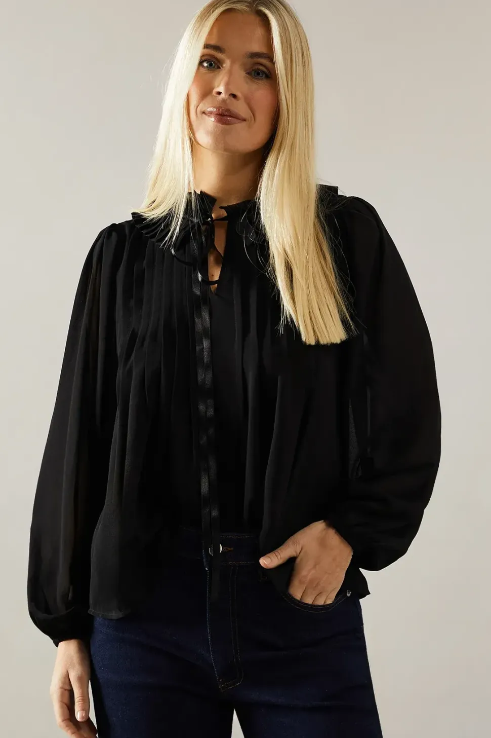 Petite Satin Trim Georgette Blouse