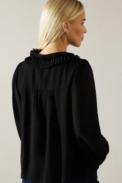 Petite Satin Trim Georgette Blouse