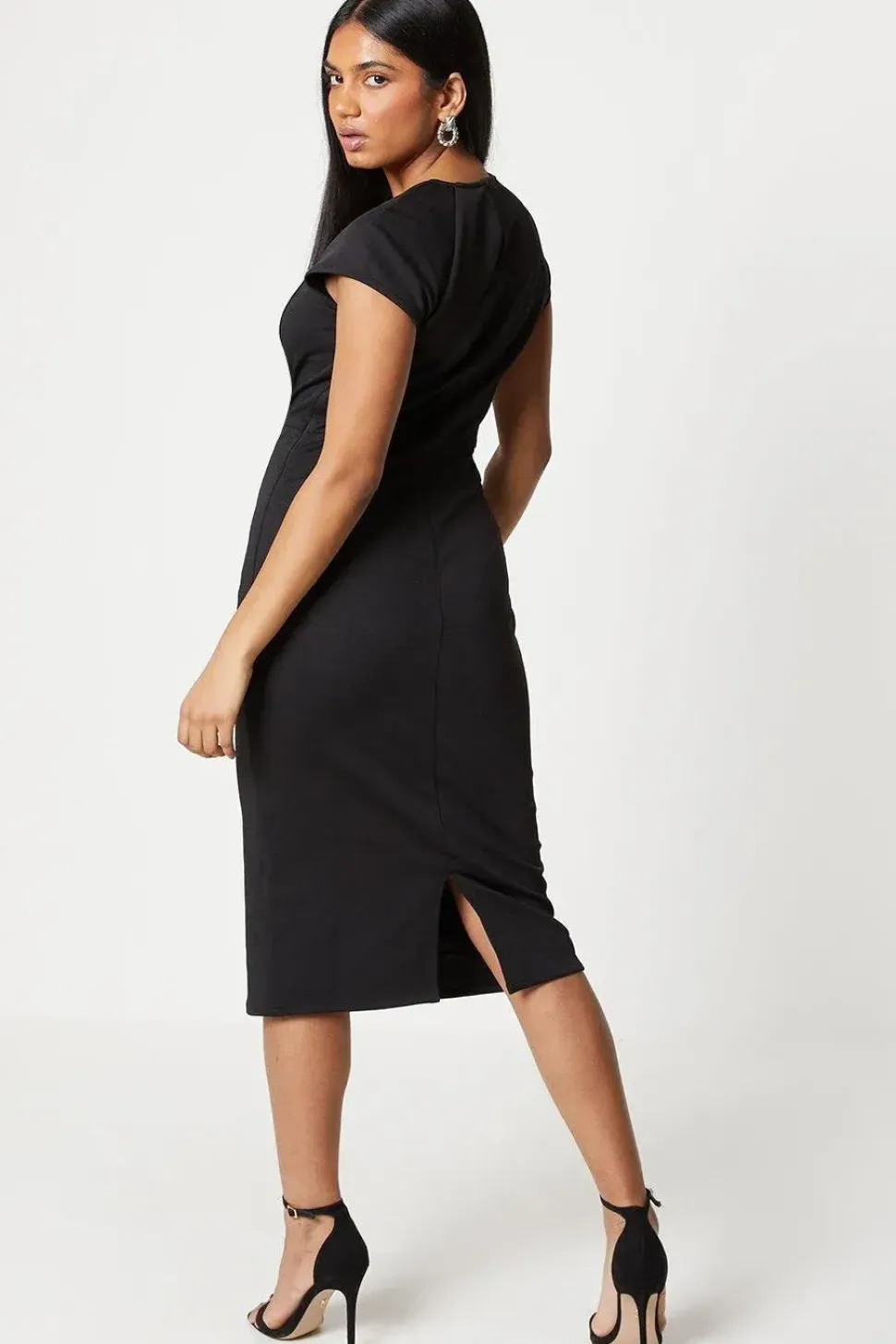 Petite Scuba Crepe Squared Neck Midi Dress