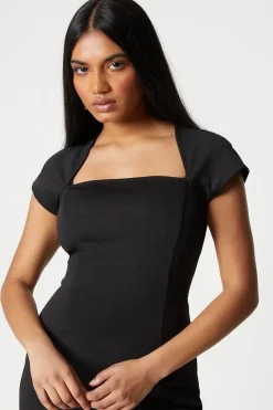 Petite Scuba Crepe Squared Neck Midi Dress