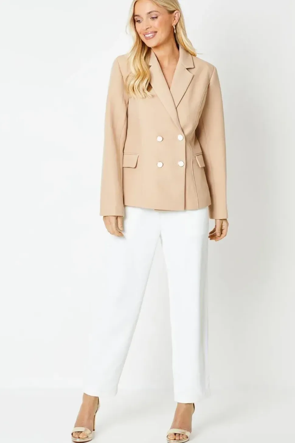Petite Seam Detail Longline Double-breasted Blazer