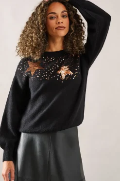 Petite Sequin Festive Star Jumper