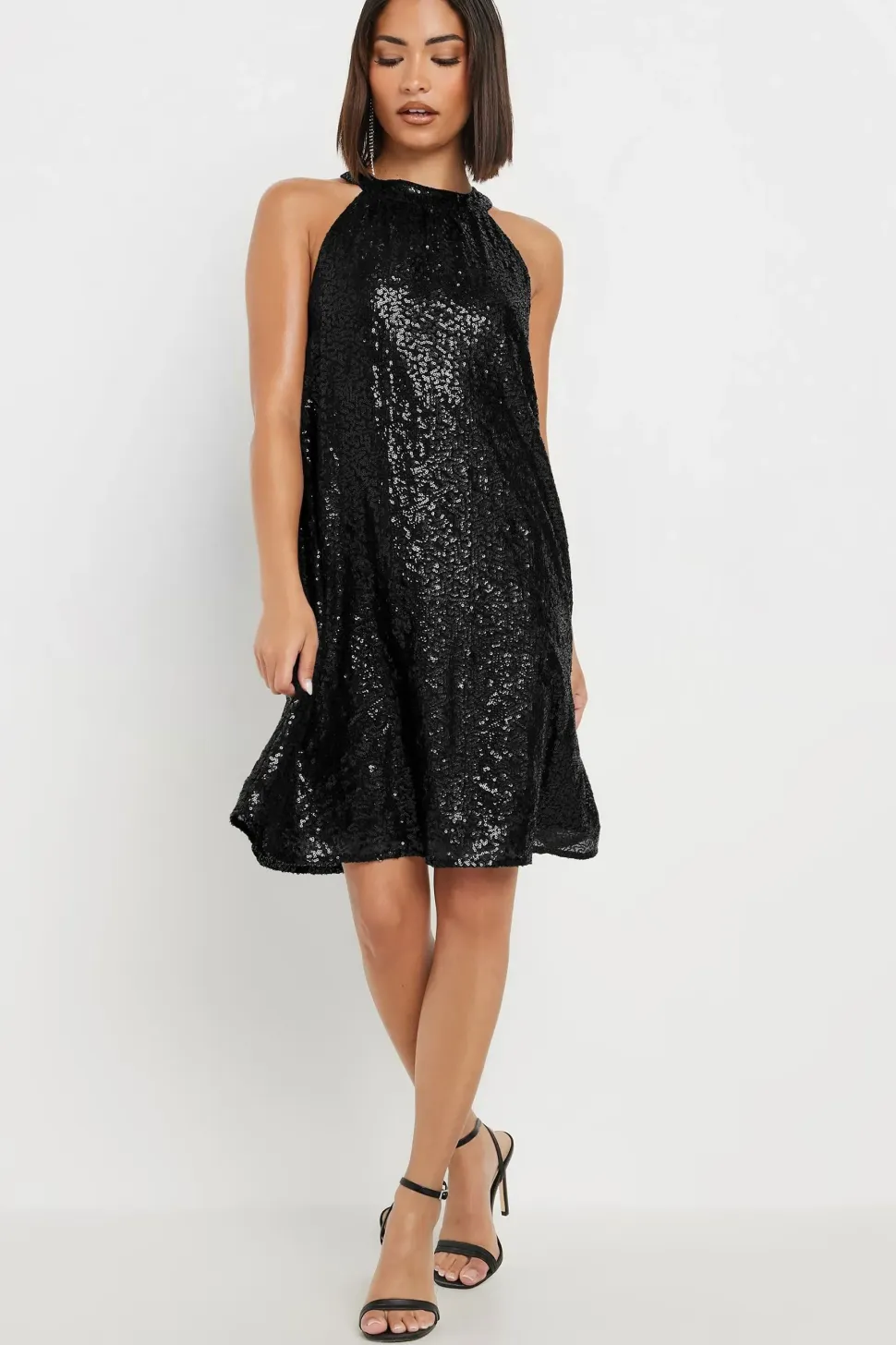 Petite Sequin Halter Neck Dress