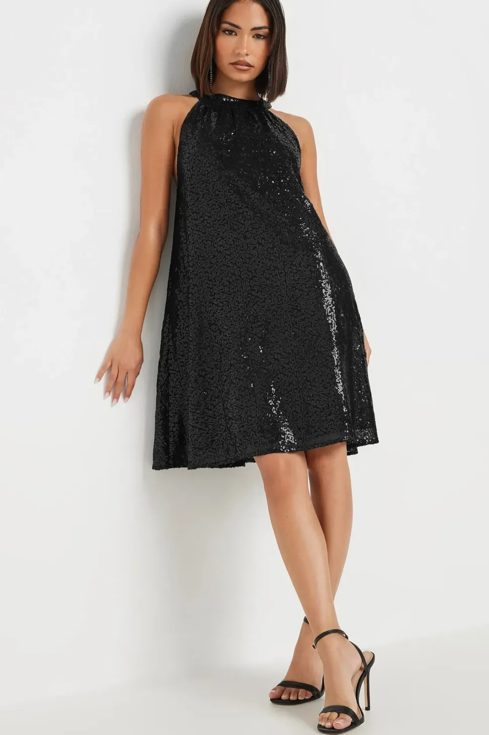 Petite Sequin Halter Neck Dress