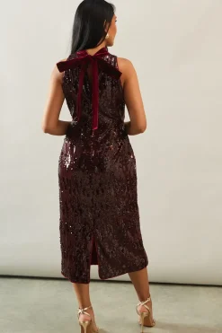 Petite Sequin High Neck Sleeveless Midi Dress