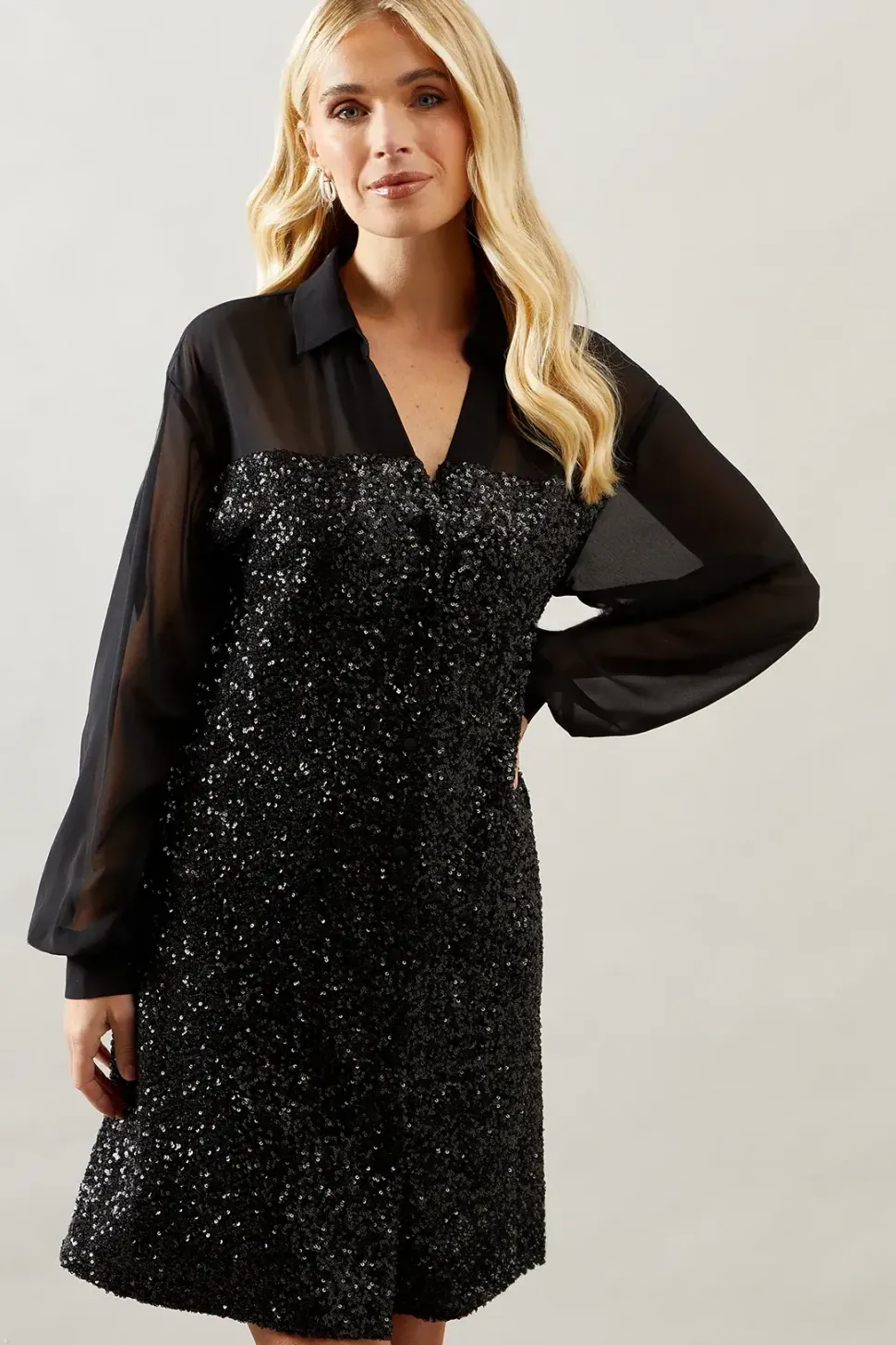 PETITE SEQUIN SHIRT DRESS