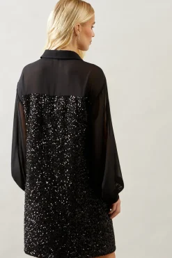 PETITE SEQUIN SHIRT DRESS